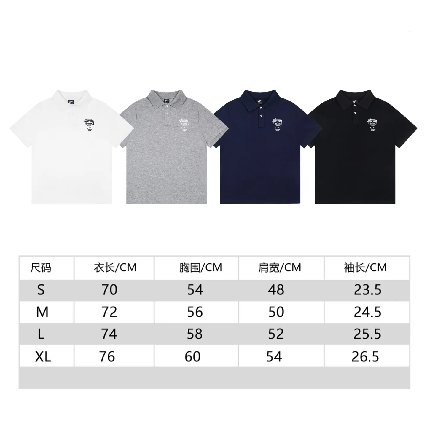 XY 6909# P63（ Quality ） Stussy Nike x Stussy Series Logo polo t Same Style ：Black White Gray Royal Blue Size：S M L XL ： ：